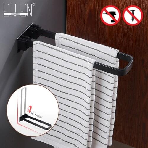 ELLEN Bath Towel Holder Folding Reduce Space Bathroom Storage Kitchen Towel Holder Black Double Towel Bar EL1009