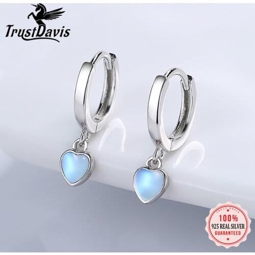 TrustDavis Real 925 Sterling Silver Fashion Sweet Heart Drop Charm Hoop Earring For Women Wedding Birthday Fine Jewelry DA2290