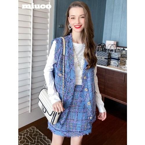 Tweed V Collar single breasted loose waistcoat+High waist A Half skirt suit 2021 High Quality Top Quality