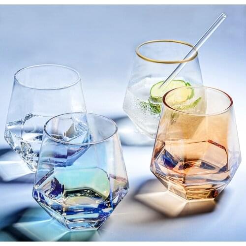 2pcs/Ins wind personality hexagonal transparent glass cup home web celebrity cup high level cold drink cup appearance