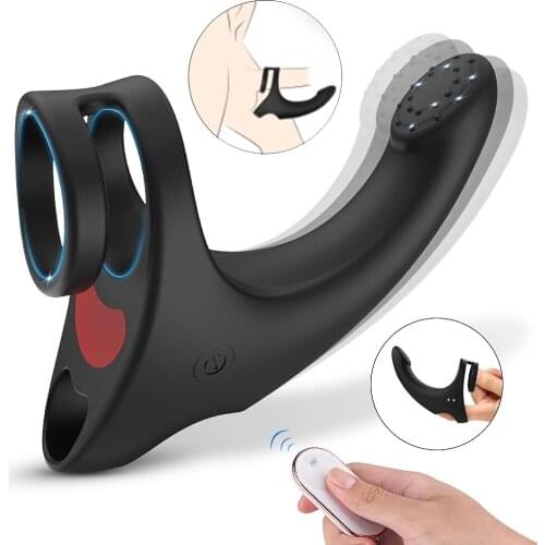 Vibrating Penis Ring Delay Ejaculation Penis Scrotum Massage Cock Ring Sex Toys For Men Chastity Cage Testicle Bondage Vibrators