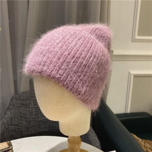 9 Colors Rabbit Fur Knitted Beanie Hat Women Men Solid Elastic Skullies Caps Autumn Winter Street Warm Earflap Cap All Match