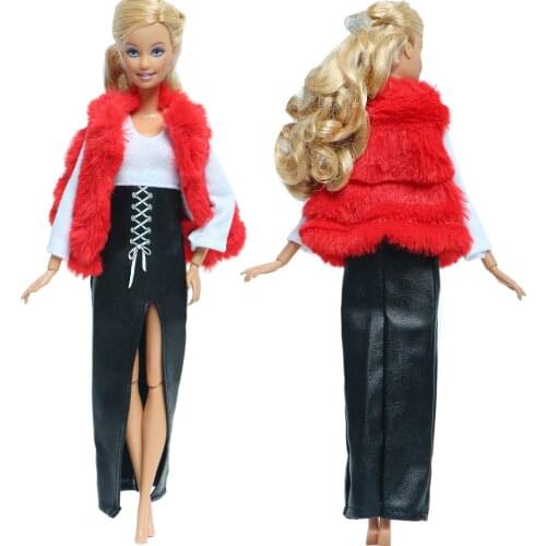 High Quality Soft Fur Dress Winter Warm Casual Wear Red Wool Coat Princess Fashion Set Clothes for Barbie Doll Accessories Toys