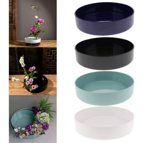 Japanese Ikebana Flower Vase -Round Shaped Plastic Suiban Pot Tray Container, Multi Types Available