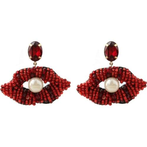 Zouchunfu Brincos Bohemia Oorbellen Drop Lip Red Earrings For Women Fashion Handmade Beaded Earrings Statement Earrings Aretes