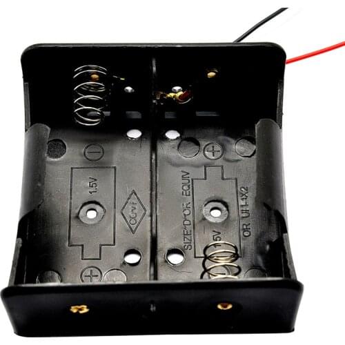 1PCS Wire Leaded Battery Holder Case Box Without Cover For 2 x D Size 3V Batteries 75.3x75.6x35.1MM
