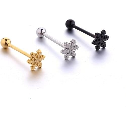 Christmas Snowflake Tongue ring flower tongue stud black gold body piercing jewelry for man woman 1pc