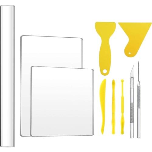 10 Pieces DIY Polymer Clay Tool, Include Acrylic Clay Roller, Acrylic Sheet, Clay Needle, Clay Cutter, Scraper Backing Board