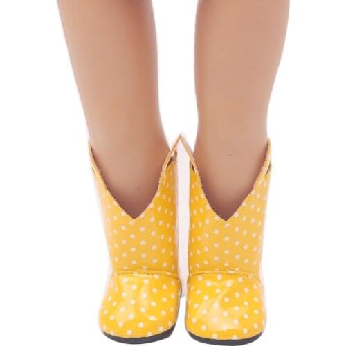 18 inch Girls doll shoes Yellow rain boots PU shoe American newborn accessories Baby toys fit 43 cm baby dolls s102