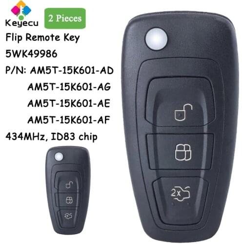 KEYECU 2 Pieces/Lot Flip Remote Control Key - 3 Buttons 434MHz ID83 Chip - FOB for Ford Mondeo Focus C-Max Grand C-Max 5WK49986