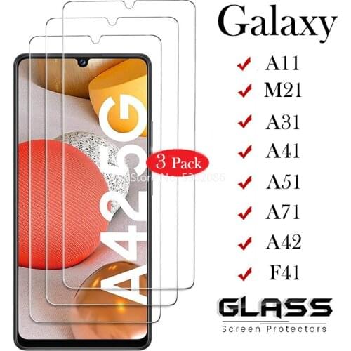 3Pack Galaxy A42 Screen Protector Case for Samsung Galaxy A42 A51 A71 A41 A31 M21 A11 F41 5G Smartphone Tempered Glas Genuine 9H