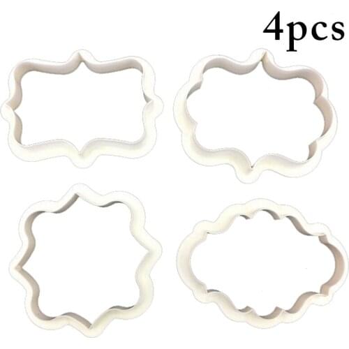 4Pcs Plaque Cutter Cookies Frame DIY Cake Oval Square Rectangle Fancy Plastic Cookie Mold Stamp Pastry Tool