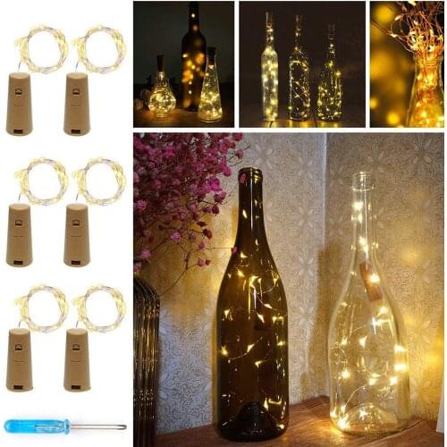 6 Pcs 2M Garland Solar Wine Bottle Lights Solar Cork Fairy Lights Christmas Light Copper Garland Wire String Decor Fairy Lights