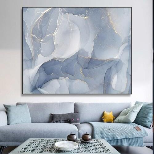 Marble Texture Abstract Poster Gold Blue Wall Art Print Modern Style Canvas Ink Painting Nordic Decorative Picture Home Decor