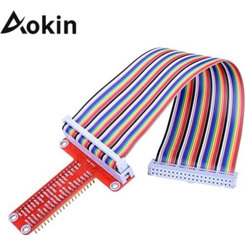 Aokin For RPi GPIO Breakout Expansion Board Ribbon Cable T Type GPIO Adapter 20cm FC40 40pin Flat Raspberry Pi 3 2 Model B & B