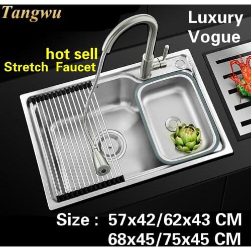 Free shipping Household standard Kitchen single trough sink food grade stainless steel hot sell 57x42/62x43/68x45/75x45 CM