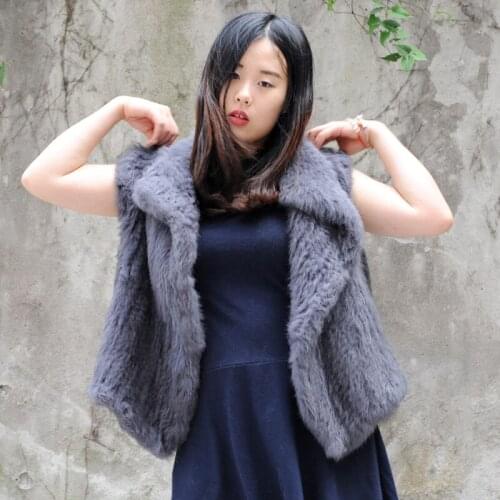 CX-G-B-192C Hand Knitted Fashion New Women Genuine Rabbit Fur Fashion Vest