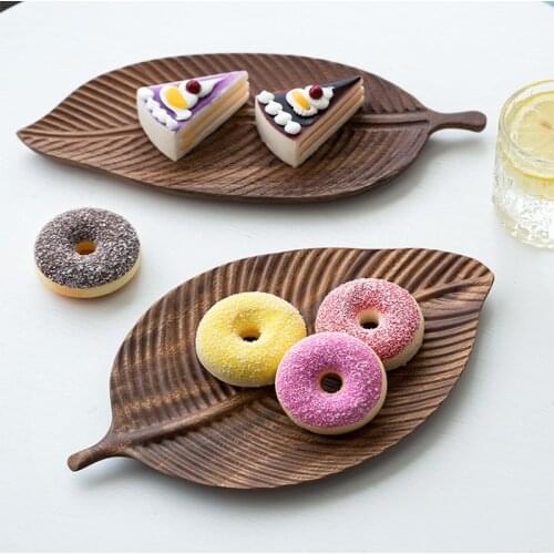 Natural Walnut Oak Leaf-shaped Wooden Dishes Plate Dessert Fruit Snack Sushi Plate Household Log Tray Desktop Decoration