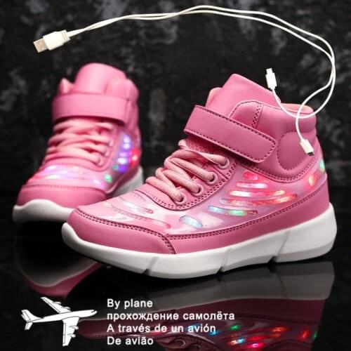 Size 25-37 Kids Led USB Recharge Glowing Shoes Childrens Hook Loop Shoes Childrens Glowing Sneakers Kids Led Luminous Shoes