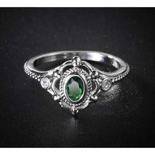 Elegant Silver Plated Green Zircon Womens Ring Fashion Simple Red/Purple Crystal Wedding Band Engagement Ring Fine Jewelry