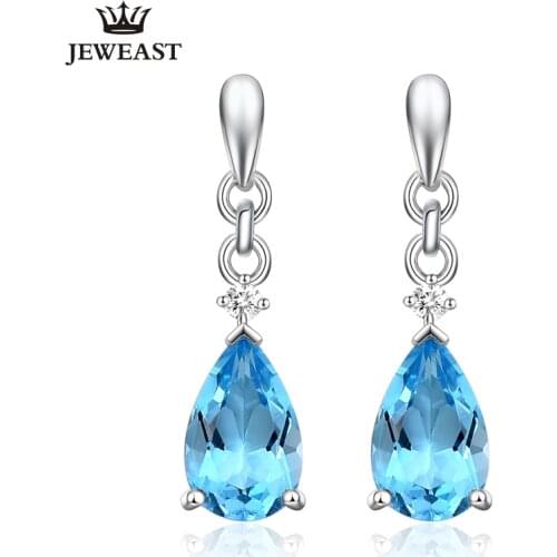 ENZOZB Natural topaz 18K Pure Gold Earring Real AU 750 Solid Gold Earrings Diamond Trendy Fine Jewelry Hot Sell New 2020