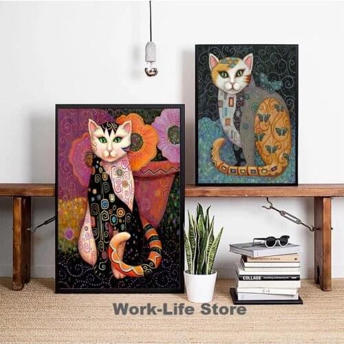 Gustav Klimt Oil Paintings Animal Cat Canvas Painting Posters and Prints Wall Art Picture Living Room Home Decoration Cuadros