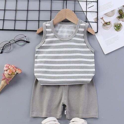 Children Clothing Set Summer Cotton Baby Boys Girls Vest Shorts For 1-5 Years Sleeveless 2pcs Kids Baby Holiday Casual Suits