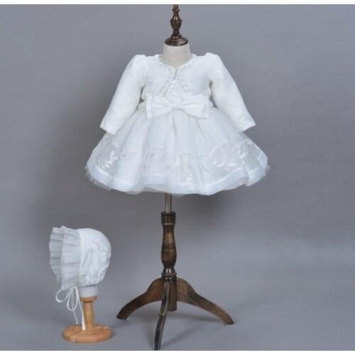 3pcs Set Baby Girl Christening Gown Girls'Dress Coat and Hat Baby Dress Full Moon Birthday Party Tutu Dresses Baby Girl Clothes