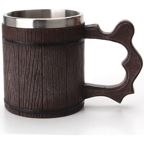 Imitation wood barrel cup resin stainless steel mug retro water cup beer coffee cup