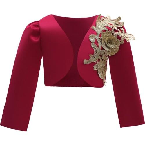 Spring Autumn Flower Baby Girls Long Sleeve Embroidered Wedding Bridesmaid Birthday Party Jacket Kids Outerwear Girls Clothes