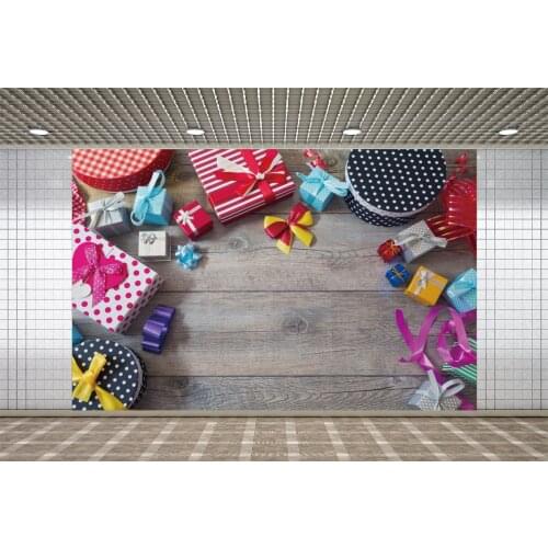 Lyavshi Retro Wooden Board Backdrop Color Gift Box Background Birthday Wedding Holiday Baby Shower Party Decoration Photo Props