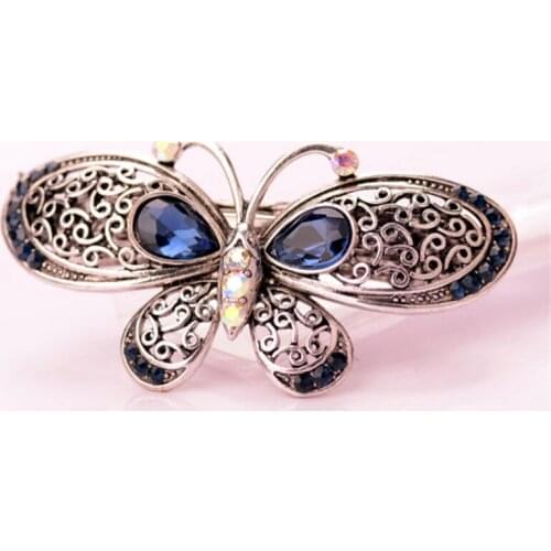 Fashion Rhinestone Crystal Big Butterfly Barrettes Ladies Girls Plated Gun Black Metal Hair Clip Retro Hair Jewelry Accessories