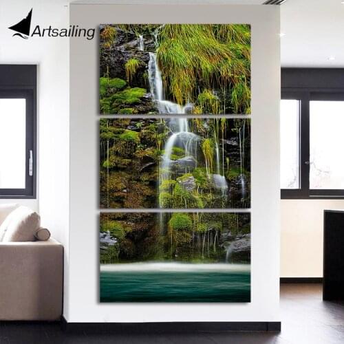 3 piece Modular Wall Paintings HD Printed Mountain Waterfall Chinese Wall Art Decorative Canvas Pictures Free Shipping ny-6786B