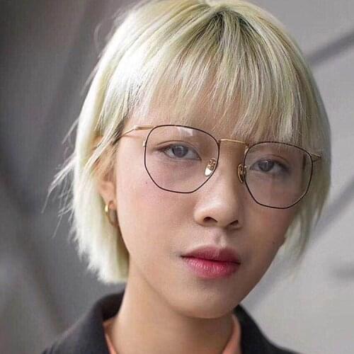 Women men Anti-blue Light Metal Eyeglasses Frame Women Men Clear Lens Glasses Fake Glasses Irregular Optical Glasses Frame