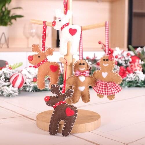 Deer Gingerbread Man Doll Pendants Felt Hanging Ornament Window Christmas Tree Decoration Supplies Children Gifts