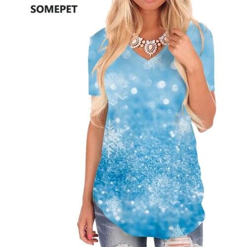 SOMEPET Snowflake T-shirt women Graphics V-neck Tshirt Novel Tshirts Printed Psychedelic T-shirts 3d Womens Clothing Hip hop