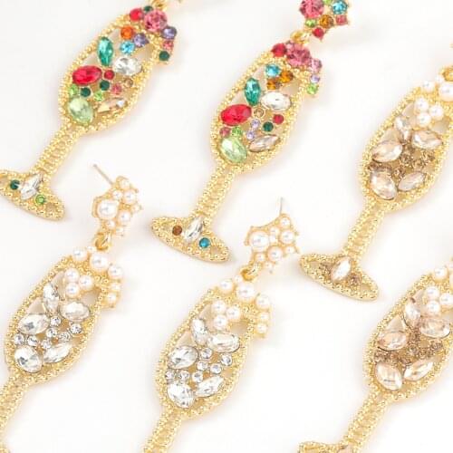 Pauli Manfi 2021 Fashion Simple Metal Rhinestone Goblet Wine Glass Earrings Womens Creative Pop Party Jewelry Accessories