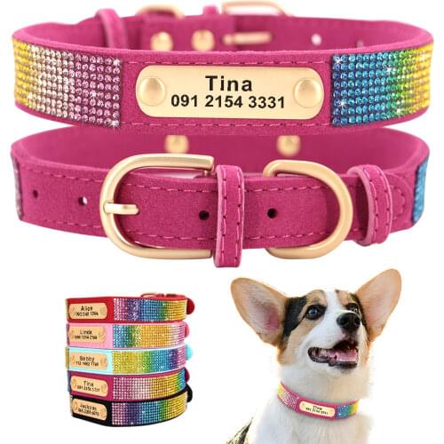 Personalized Dog Collar Bling Rhinestone Pet Collars Custom Crystal Dogs Cats Necklace For Small Medium Large Dogs Chihuahua