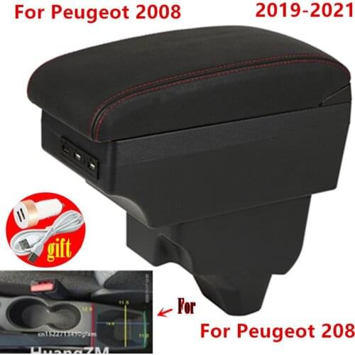For Peugeot 208 Armrest box For Peugeot 2008 2019 2020 2021 Retrofit parts Interior Storage box Car accessories USB LED