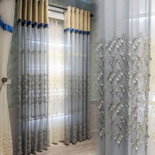 Gradient Embroidered Aquatic Plant Sheer Curtains for Living Room Rhombus Tulle Gauze for Kitchen Bedroom Window Screens