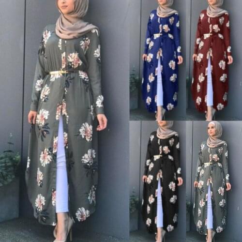 S-5XL New Fashion Kimono Femme Musulmane Long-Sleeved Corset Casual Dress Floral Belt Muslim Womens Clothing Dubai Abaya платье