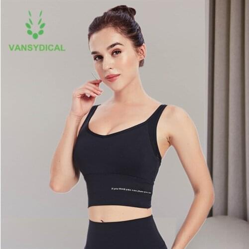 Vansydical Women Vest-type Sports Workout Yoga Bras Out wear High-strength Shockproof Running Gym Fitness Training Underwear