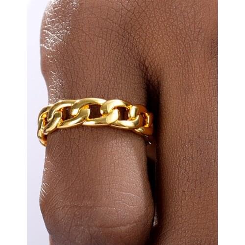Stylish Thick Cuban Curb Chain Shape Link Ring for Women Girls Stainless Steel Vintage Gothic Chunky Midi Ring Antique Jewelry