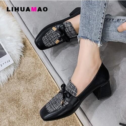 LIHUAMAO Women square heel slip on shoes pointed toe office lady high heel wedges slingback Mary Jane pumps party wedding shoes