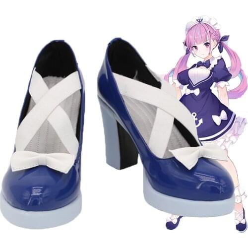Youtuber Minato Aqua Cosplay Long Wig Mixed Blue Pink Braided Synthetic Hair Minato Aqua Cosplay Shoes Boots Halloween Props