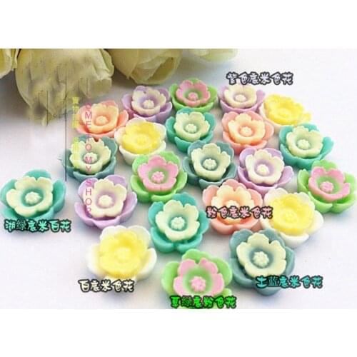 Hot sale 24pcs/bag multicolor Double flowers Resin Flowers Flatback Scrapbook Fit Phone Embellishment 13mm 004004077
