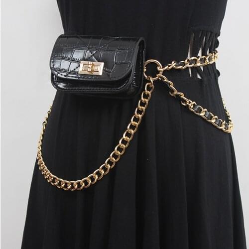 Womens runway fashion pu leather chain bag Cummerbunds female Dress coat Corsets Waistband Belts decoration wide belt R3540