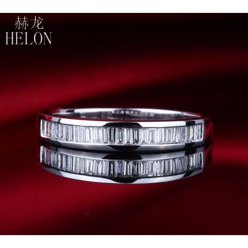 HELON Solid 10k White Gold Engagement Wedding 0.29ct Baguette 100% Genuine Natural Diamonds Ring Women Jewelry Channel Setting