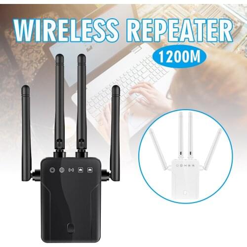 1pc Portable 2.4GHz/5GHz Dual Band Wi-Fi Range Extender 4 Antennas High Speed 1200Mbps Signal Amplifier For Home Office