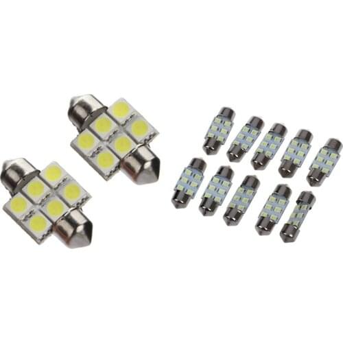 10x 6 3528 SMD LED Festoon Lamp 31 mm 12V White with 2X 31mm 6 SMD 5050 LED Car Interior C5W Super White Light Lamp Bulb